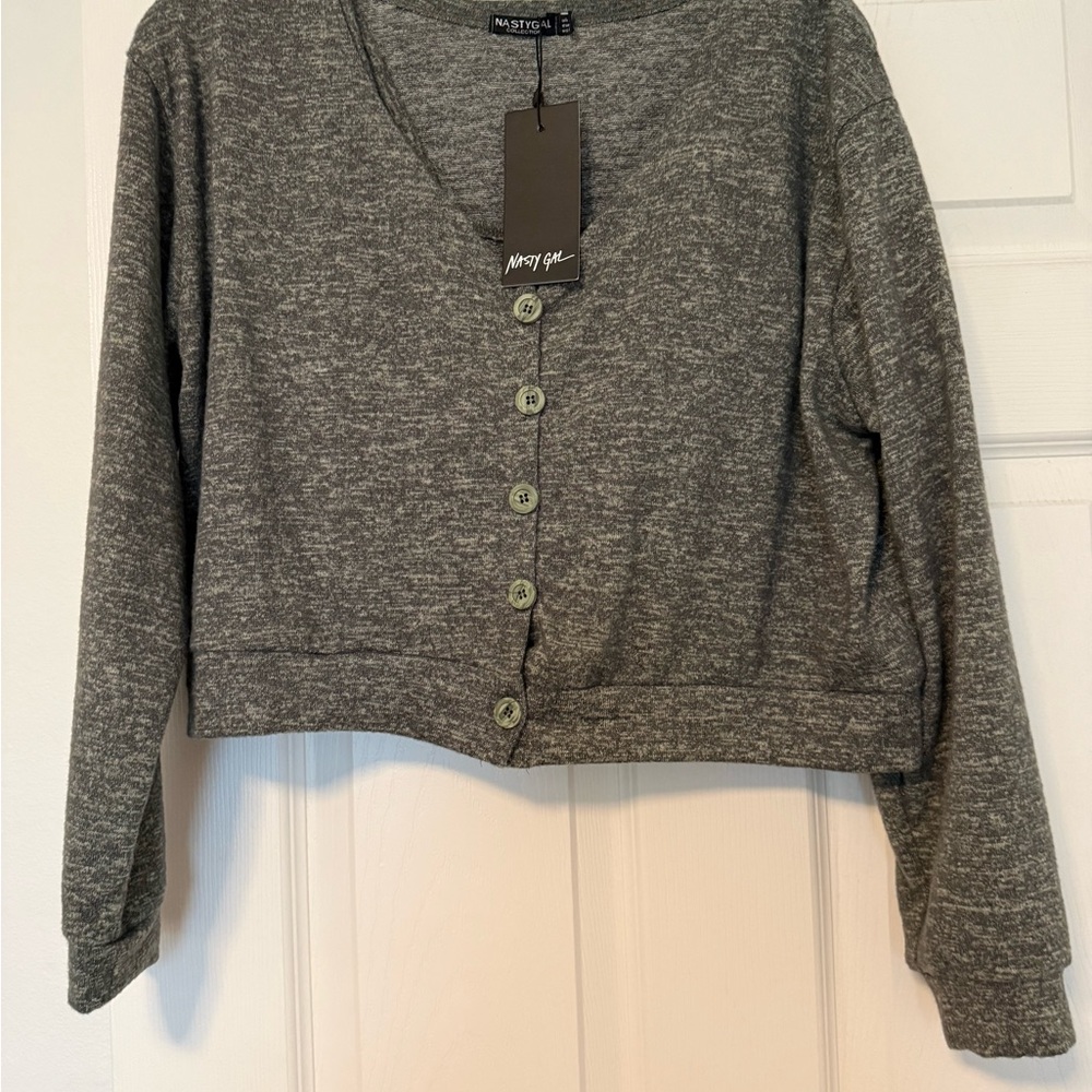 Nasty Gal Green Button-Up Cardigan